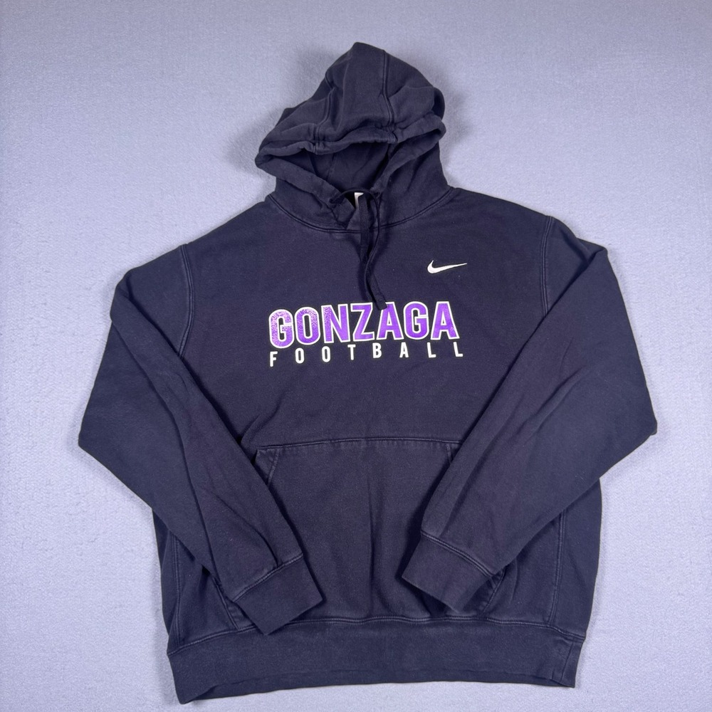 Nike Gonzaga Football Hoodie Mens Large Black Graphic Pullover Sweatshirt Swoosh
